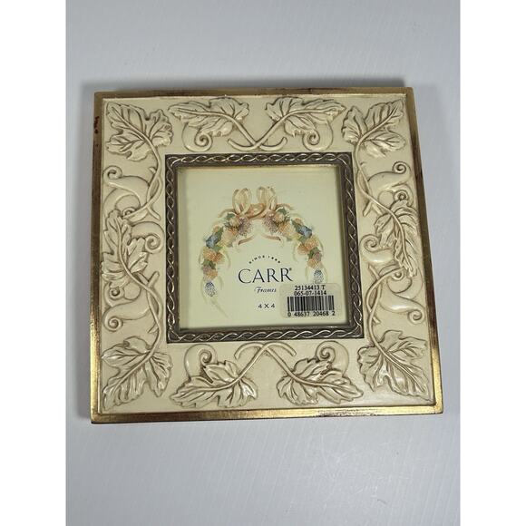 CARR Ceramic Grape Leaves and Vine Picture Frame 4x4 inches Tuscan Embossed VTG - Picture 1 of 8